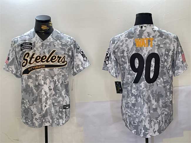 Men%27s Pittsburgh Steelers #90 T.J. Watt 2024 Arctic Camo Salute To Service Stitched Baseball Jersey->pittsburgh steelers->NFL Jersey